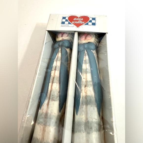 NIB Vintage Eddie Walker Taper Cat Candles White, Blue, Gray Country Decor - Picture 4 of 4